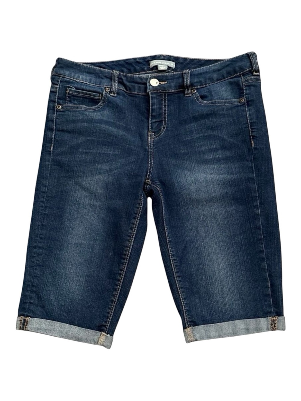 New York & Company Shorts Womens 4 Blue Denim Bermuda Cuffed Stretch Dark Wash